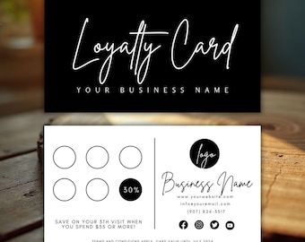 Luxury Loyalty Card Template, DIY Salon Rewards Punch Card, Black & White Beauty Loyalty Card, Hair Stylist, Lash Tech, Nail Tech, MUA