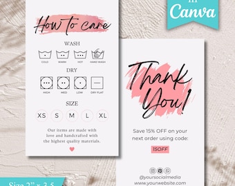 Printable Clothing Care Tags | Handmade Labels | Washing Instructions Hang Tag | PDF PNG | Small Business Packaging | Instant Download