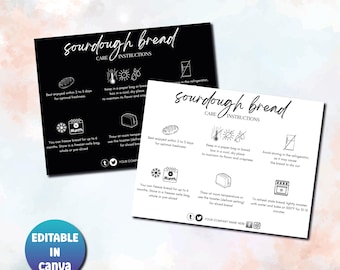 Sourdough Bread Care Card | Printable Bread Storage & Freshness Guide | Editable Bakery Insert | Loaf Care Instructions Canva Template