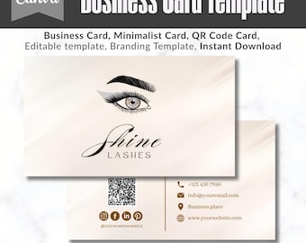 Hair Stylist Business Card Template Canva | Luxury Salon QR Card | Braider Wig Lash Tech | Editable 3.5x2 Double Sided + Print Sheet