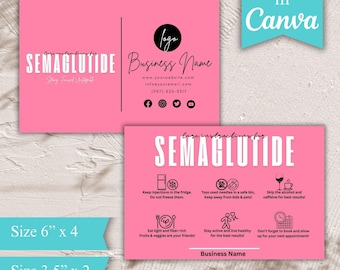 Semaglutide Aftercare Card Template | Editable Canva Weight Loss Instructions | Printable Med Spa Advice Insert