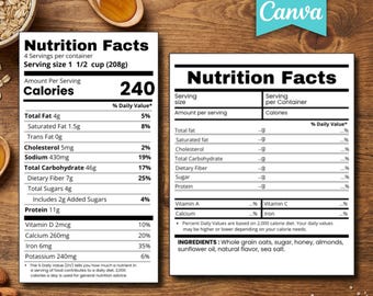 Nutrition Facts Label Template Canva | Editable Nutrition Label | Food & Supplement Packaging Label | Printable Nutrition Label