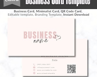 Minimalist QR Business Card Template Canva | Double Sided Neutral Printable Card 3.5x2 | Editable Modern Branding | Instant Download PDF PNG