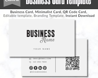 Minimalist QR Business Card Template Canva | Double Sided Neutral Card | Editable 3.5x2 | Modern Branding | Instant Download Print Ready PDF