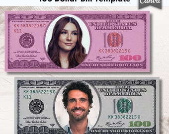 Editable 100 Play Money Template Canva | Custom Face & Text Bill | Pink Hundred Dollar Printable | Casino Party Game Cash | Instant Download