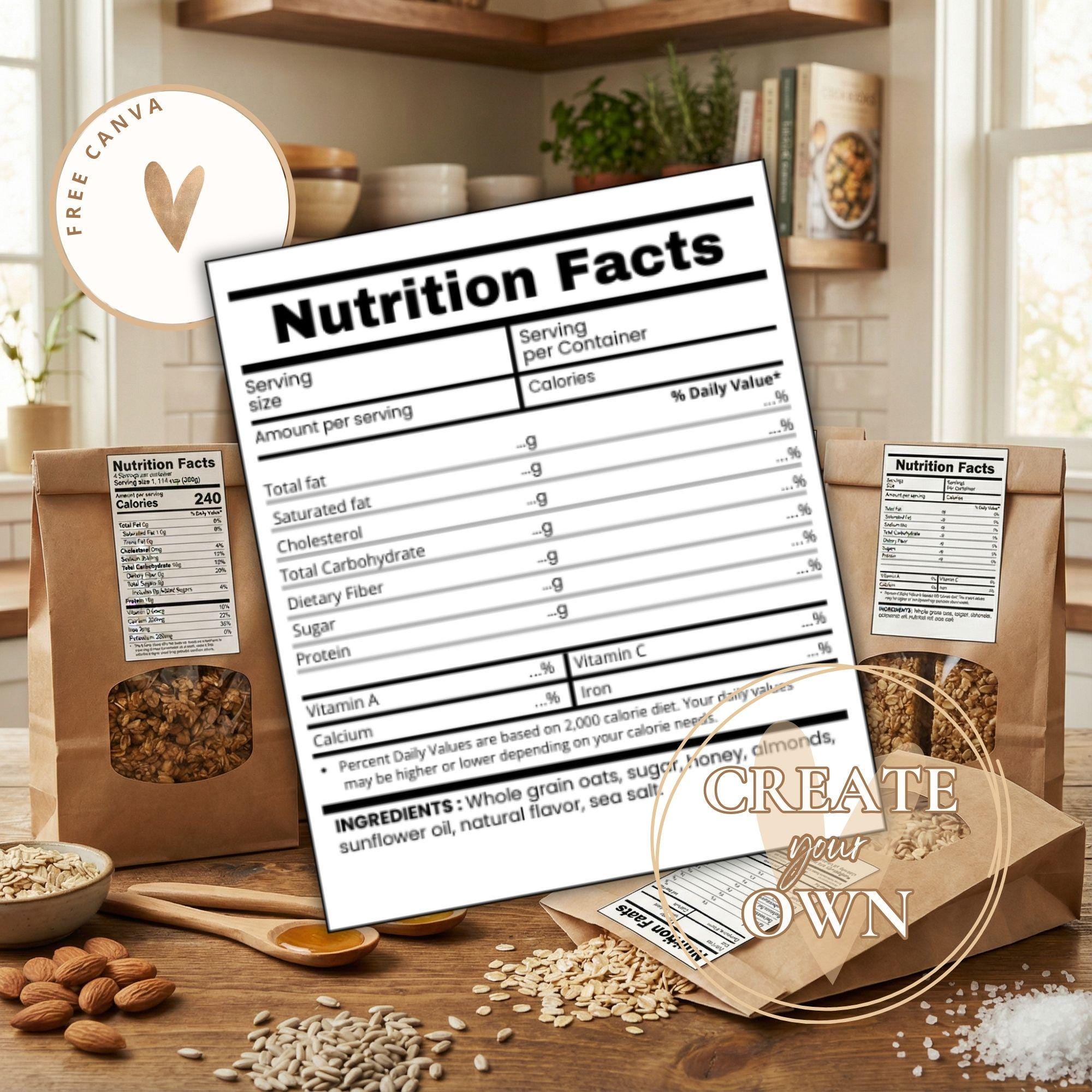 Nutrition Facts Label Template Canva | Editable Nutrition Label | Food ...