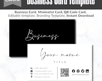 Minimalist QR Business Card Template Canva | Double-Sided Neutral Card | Editable 3.5x2 + Mobile | Modern Branding Download Instant PDF PNG!