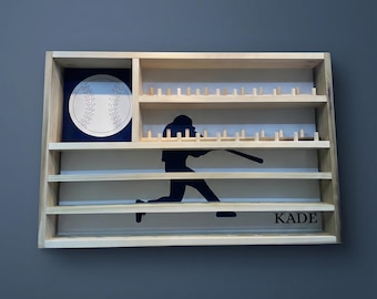 Baseball Trophy Case with Ring Storage | Personalized Engraved Wood Display | Team & Coach Gift