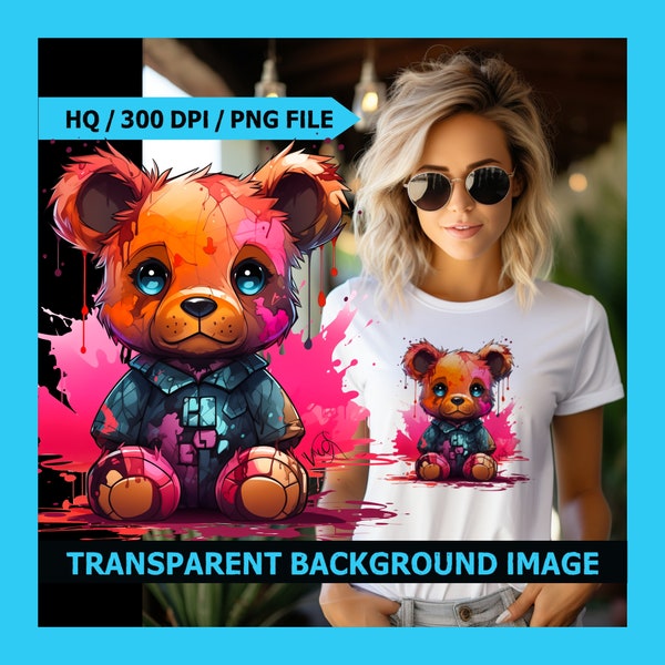 Vibrant Teddy Bear PNG Prints for Trendy DTF Urban Streetwear Sublimation T-Shirt Designs