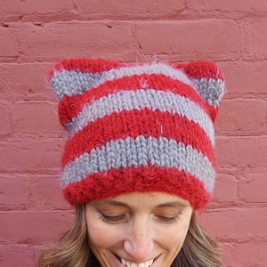 Childless Cat Lady Hat, Striped Kitty Hat, Tabby Cat Beanie with Ears, Multiple Colors, OSU beanie, OSU hat