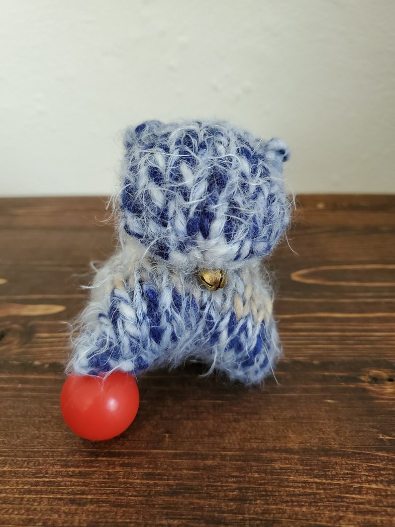 Plush Cat Toy, Amigurumi Cat Desk Decor, Unique Cat Lover Gift, 3 inches, Handmade Blue and tan