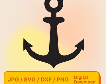 May include: A black anchor silhouette on a yellow and orange gradient background. The text "JPG / SVG / DXF / PNG Digital Download" is below the anchor.
