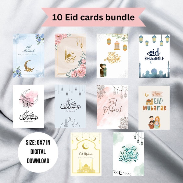 Eid Cards Pack of 10 | Eid Mubarak Cards Bundle | Greeting Cards for Eid | Bulk Eid Cards| Modern Eid Card | Eid Wish Card| 5"x7"/ eid cards