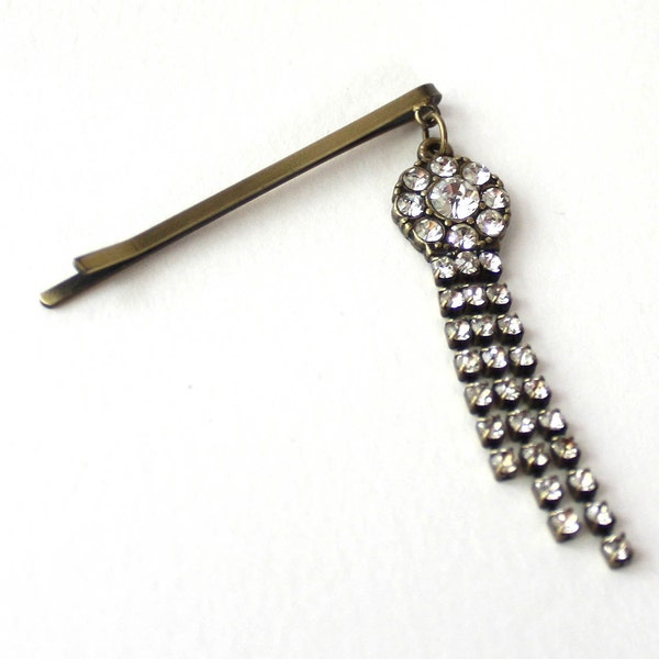 Waterfall Art Deco bobby pin // rhinestones, antique brass // bridesmaid gift