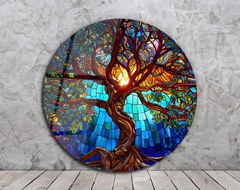 Tree of Life Art,Stained Glass Paint,Stained Glass Art, Large Glass Wall Art, Panoramic Wall Art, Tempered Glass Art, Glass Printing Art