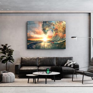 Sunset Ocean Tempered Glass Wall Art, Modern Glass Art, Ocean View Wall Art, Sunset View Art, Sea Lanscape Art, Glass Wall Art, Glass Print