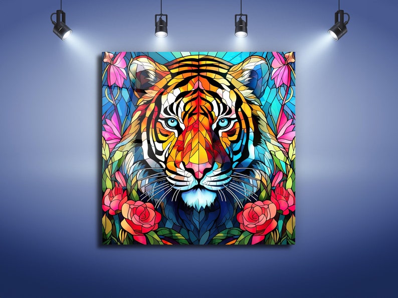 Lion Glass Wall Art, Stained Glass Paint,stained Glass Art, Large Glass