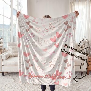 Personalized Valentines Throw Blanket, Custom Names Valentines Day Gift For Girlfriend, Anniversary Gift For Wife, Personal Housewarming