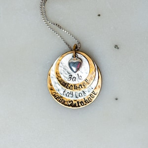 Family Necklace-Sterling Silver and Gold Hand Stamped