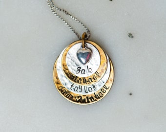 Collar Familiar-Plata de Ley y Oro Estampado a Mano