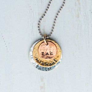 Original Stacked Mixed Metal Necklace Personalized Hand Stamped Mothers Necklace