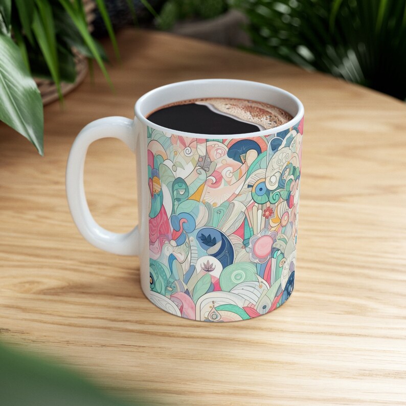 Pastel Curves Coffee Mug Light and Soft Colors With Unique Curved