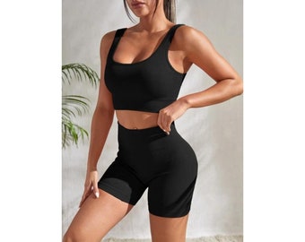 Seamless Ribbed Yoga Sets Workout Sets for Women 2 Pieces Gym
