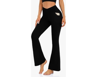 Premium Baumwolle Split Front Flare High Rise Leggings für Damen Hoch taillierte Weite Schlaghose für Yoga Übung Workout Alltag