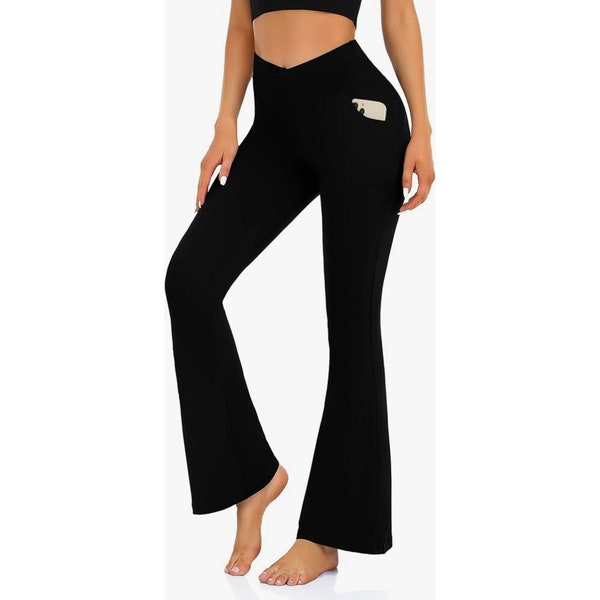 Leggings taille haute évasés en coton de qualité supérieure fendus sur le devant pour femmes Pantalon large évasé taille haute pour exercices de yoga au quotidien