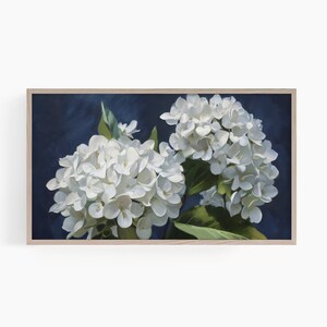 Frame TV Art White Hydrangeas, Vintage Style Oil Painting, Textured TV Art | Spring Samsung TV Art, tv screensaver, floral art, cottage core