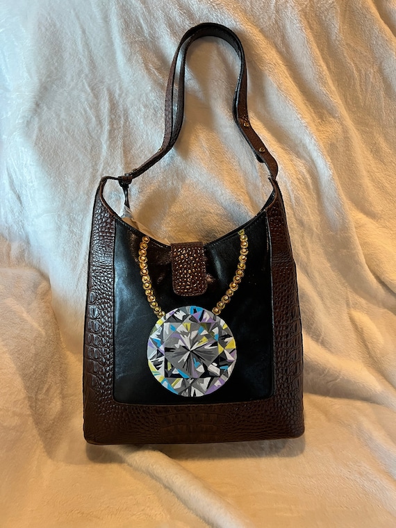 Like new Brahmin hand painted diamond leather shoulder purse handbag