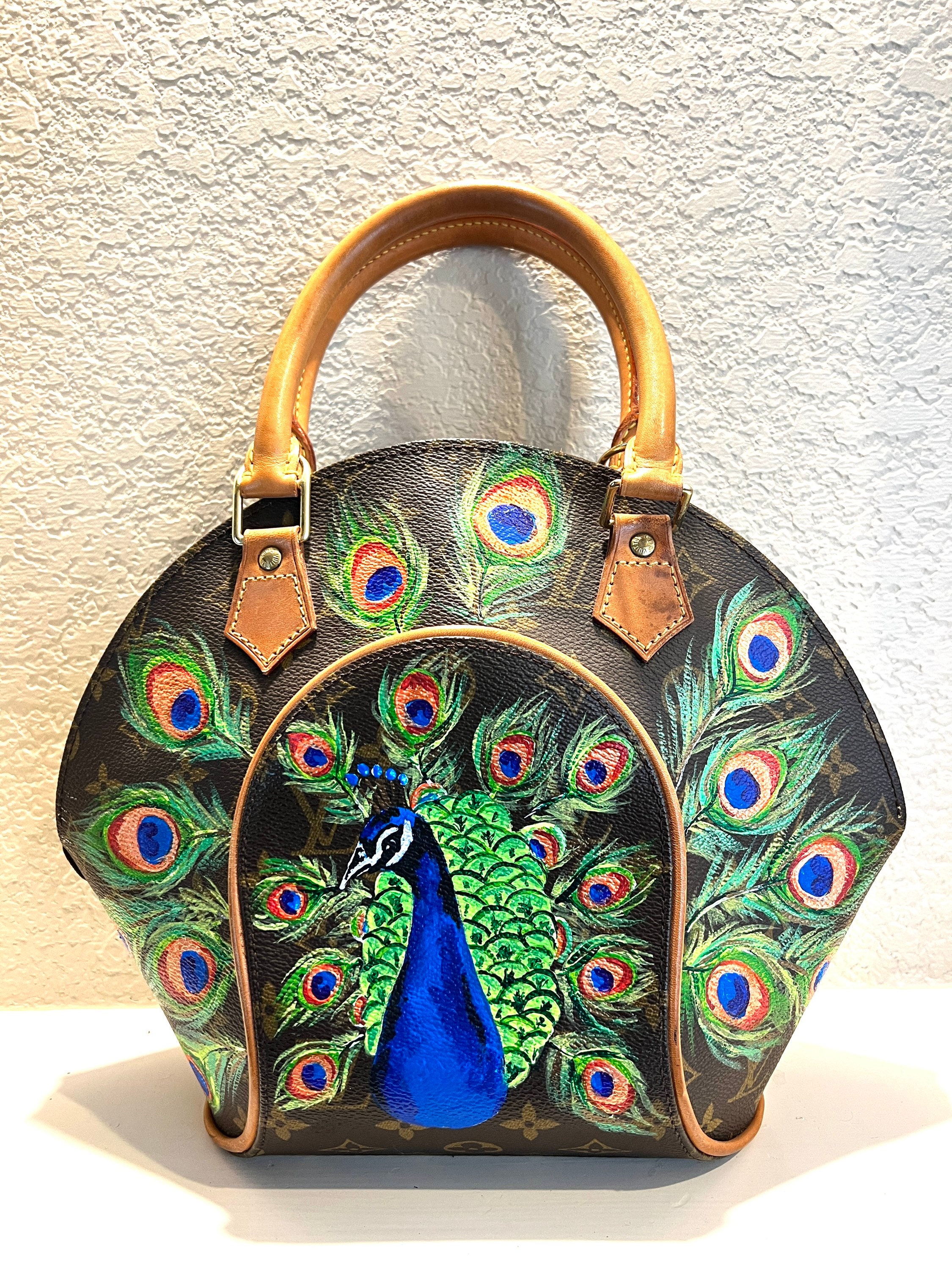 Vintage Designer Bag With Hand Painted Peacock