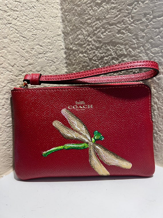 Hand painted NEW Coach wristlet wallet - Red with dragonfly