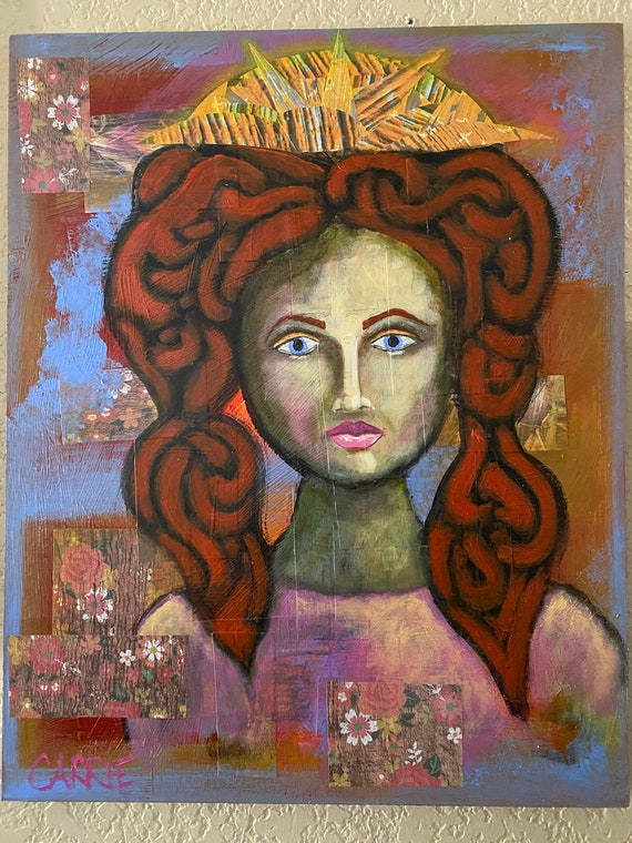 Queen - acrylic mixed media painting on wooden board