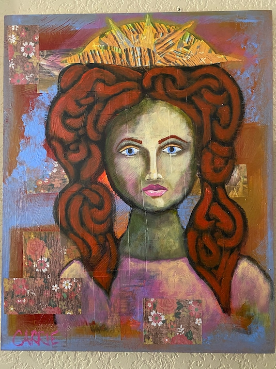 Queen - acrylic mixed media painting on wooden board