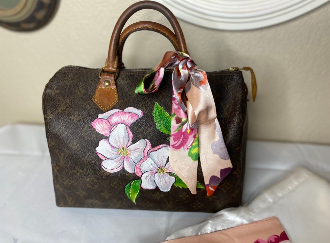 Cherry Blossoms Sunset Hand painted on Leather Bag, Time lapse Process, Custom  Painted Bag