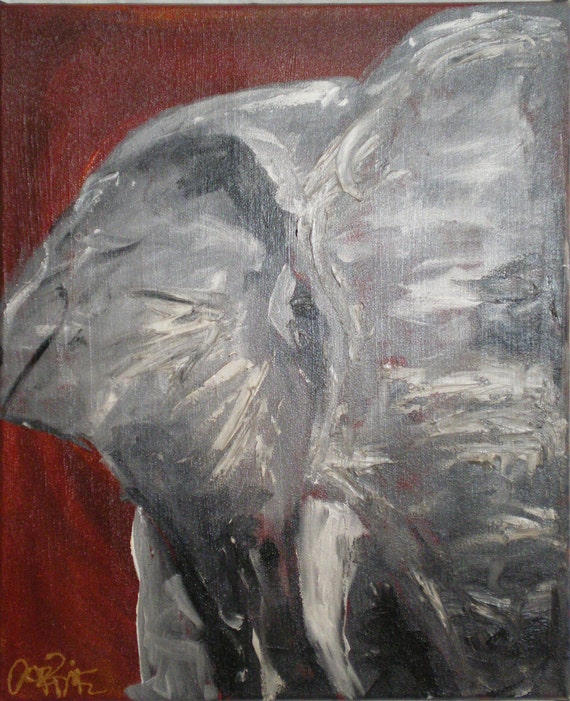 Patriarch - Red Elephant Acrylic Painting on Canvas