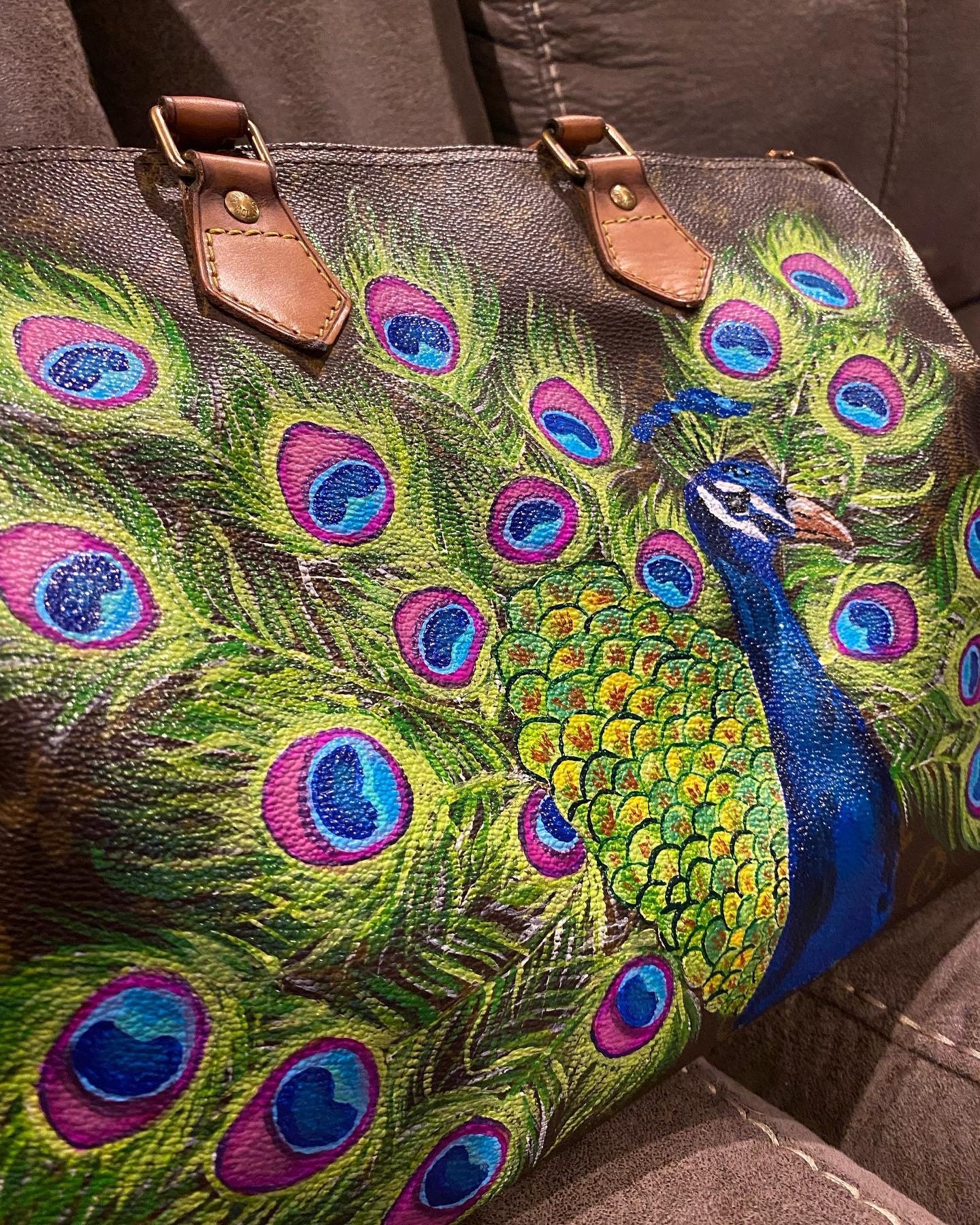 Custom Made Peacock Leather Purse - Hand Painted Purse- Peacock