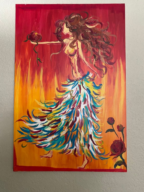 Original Large Scale Colorful Acrylic Painting on Canvas - Dancing Woman - Heavily Textured