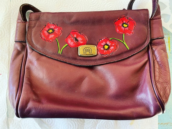 Vintage Etienne Aigner purse handbag with hand painted red poppies