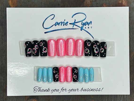 Hand Painted Pink Bubbles Press On Custom Nails