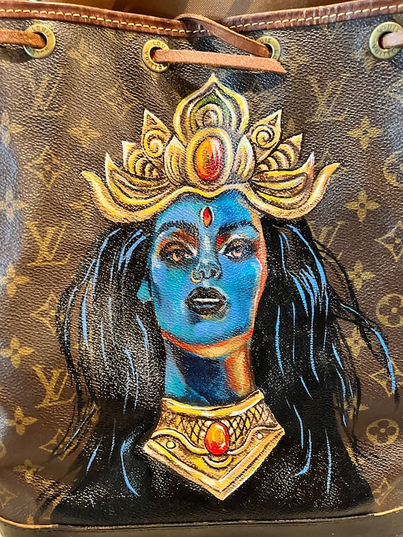 Vintage Designer Bucket Bag With Hand Painted Goddess Kali