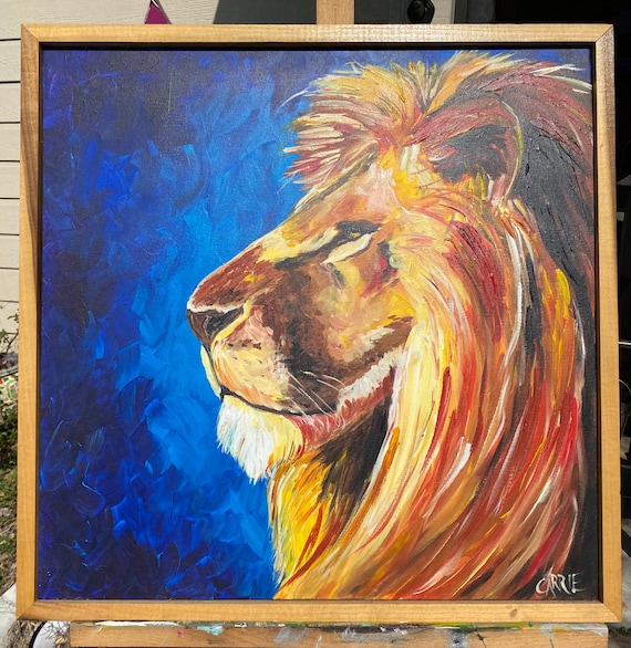 Leo Lion - canvas painting, Original fine art -X Large 24”x24” inches Original Acrylic Canvas Painting