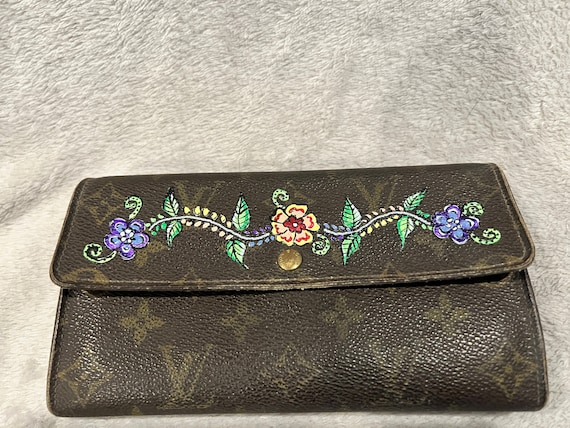 Vintage Designer Wallet With Hand Painted Flowers