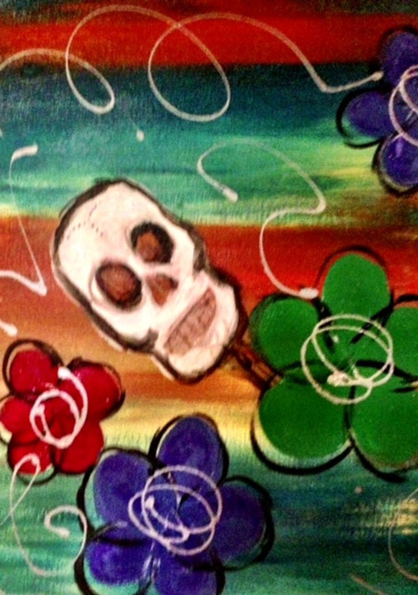 Original Large Skull Painting on Canvas Flowers Colorful Day Etsy