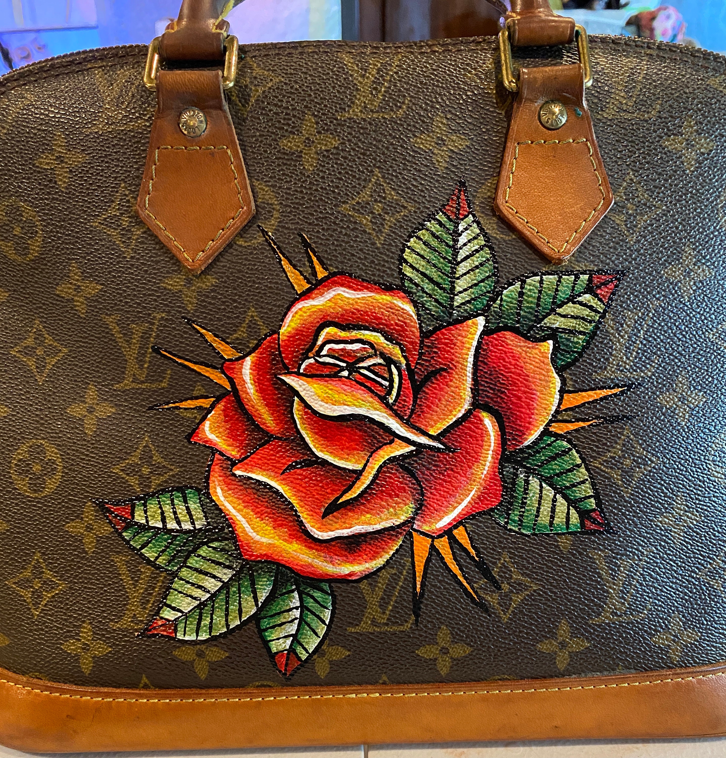 New Vintage X Louis Vuitton LV Monogram Custom Painted Skull Alma Bag  Handbag