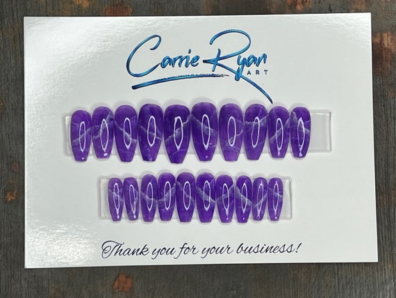 Hand Painted Purple Amethyst Press On Custom Nails