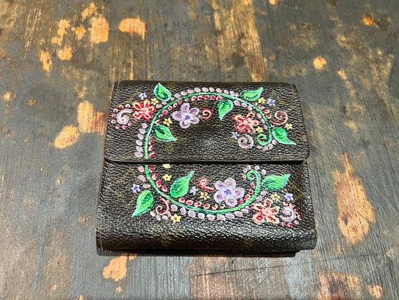 Vintage Designer Wallet With Hand Painted Flowers