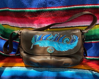 Hand-painted Vintage Leather Coach Bag, Blue Geode - Etsy