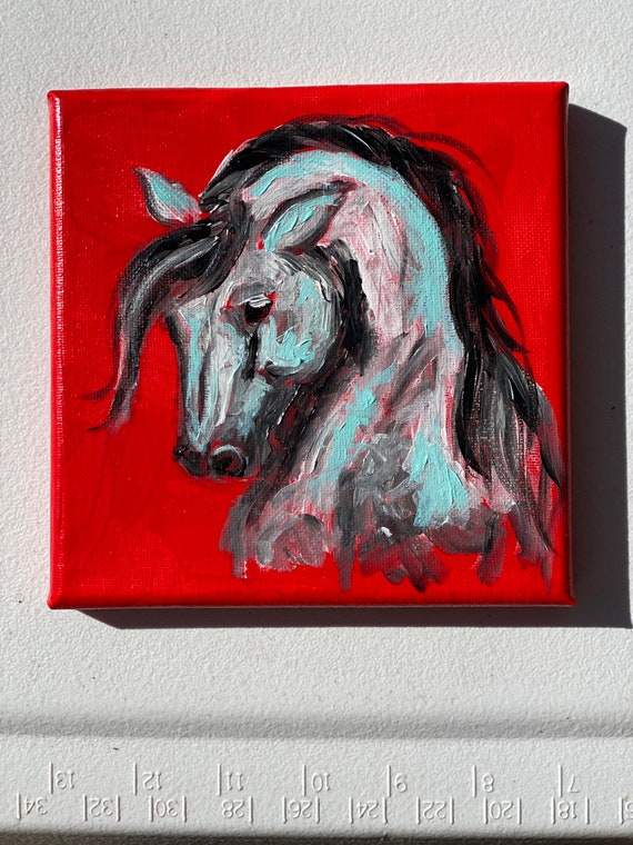 Horse daily painting  - acrylic painting on 6x6 gallery wrapped canvas